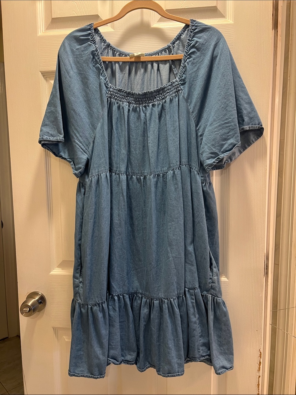 a.n.a Light Blue Denim-Style Tiered Flowy Dress